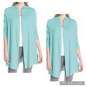 PJ HARLOW Women’s Aqua Blue AMELIA Cardigan Loungewear Soft Ribbed Luxury Size S